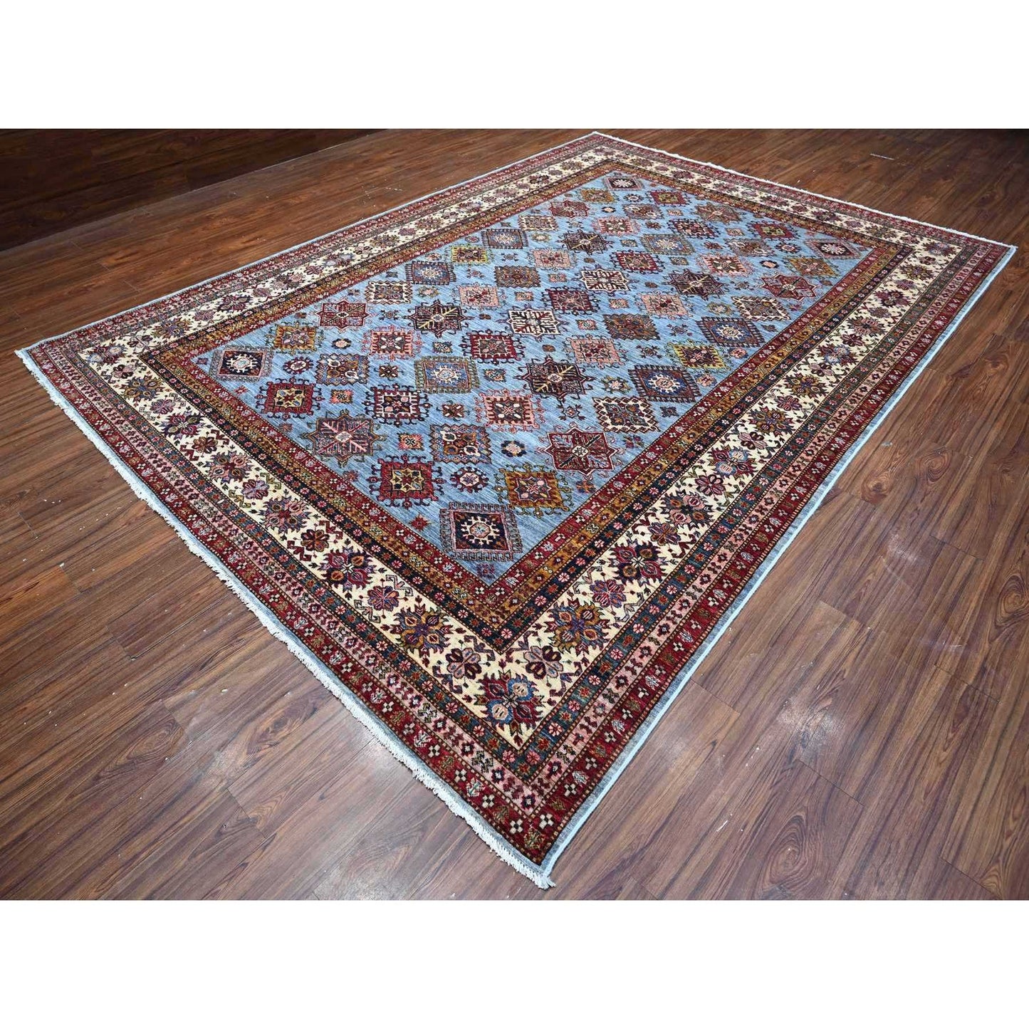 9'X12'6" Gray Afghan Super Kazak Hand Knotted 100% Wool Oriental Rug