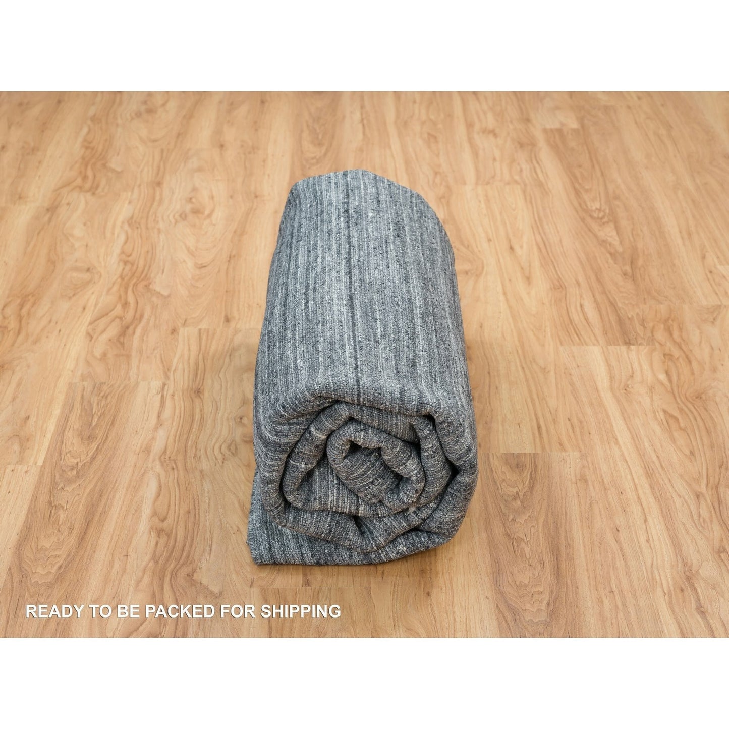 8'1"X8'1" Arsenic Gray Modern Striae Design Wool Hand Loomed Square Rug