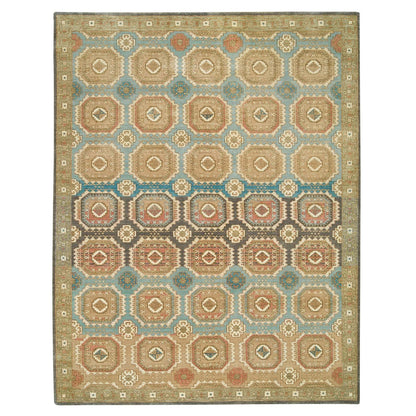 9'1"X12'1" Hand Knotted Wool,Caucasian Gul Motifs Distinct Abrash Rug