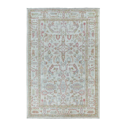 6'4"X9'6" Soft Wool Hand Knotted Ivory Afghan Angora Oushak Rug
