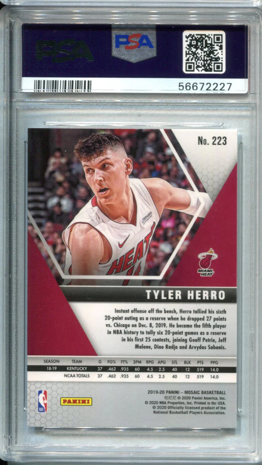 Tyler Herro 2019 Panini Mosaic #223 Psa Mint 9/Auto Authentic Card