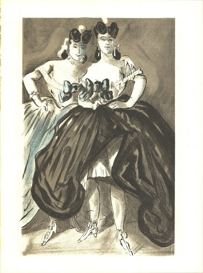 Lena Leclercq Two Women " Lithograph Vintage Black & White