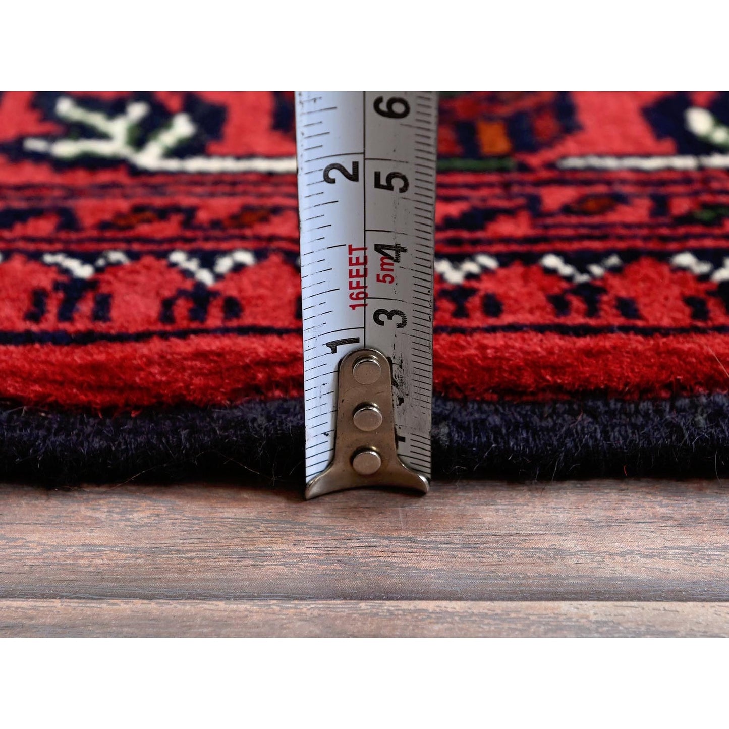 5'X7' Chili Red Hand Knotted Afghan Khamyab Geometric Design Pure Wool Rug