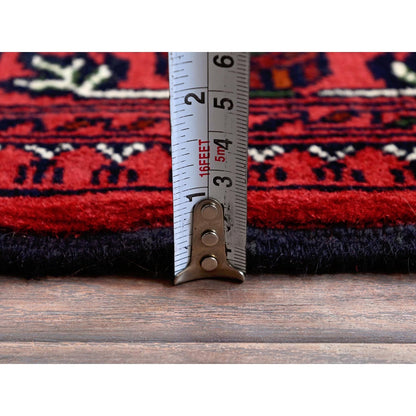 5'X7' Chili Red Hand Knotted Afghan Khamyab Geometric Design Pure Wool Rug