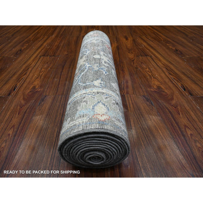 2'6"X15'3" Echo Gray Afghan Angora Oushak Xl Runner Oriental Rug
