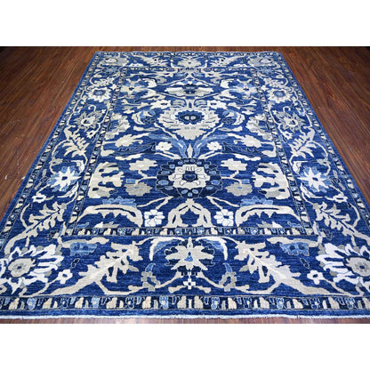 8'2"X9'8" Byzantine Blue Peshawar With Mahal Design Wool Hand Knotted Rug