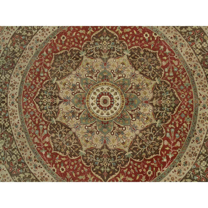 10'X10' Rufous Red Hand Knotted Tebraz Antique Wool Round Oriental Rug