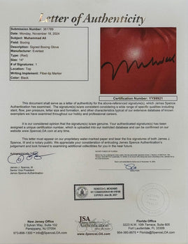 Muhammad Ali Autographed Red Everlast Left Hand Boxing Glove (Jsa)