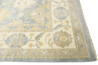 Handmade Palatial Oushak Chobi Rug Blue-Gray