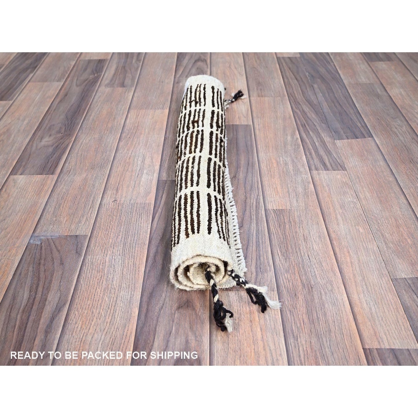 1'8"X2' Brown Moroccan Weave Grid Design Sample Wool Hand Knotted Rug