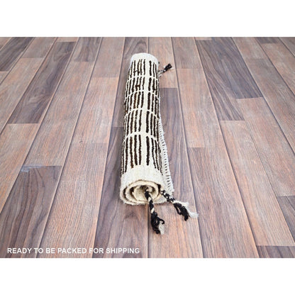 1'8"X2' Brown Moroccan Weave Grid Design Sample Wool Hand Knotted Rug