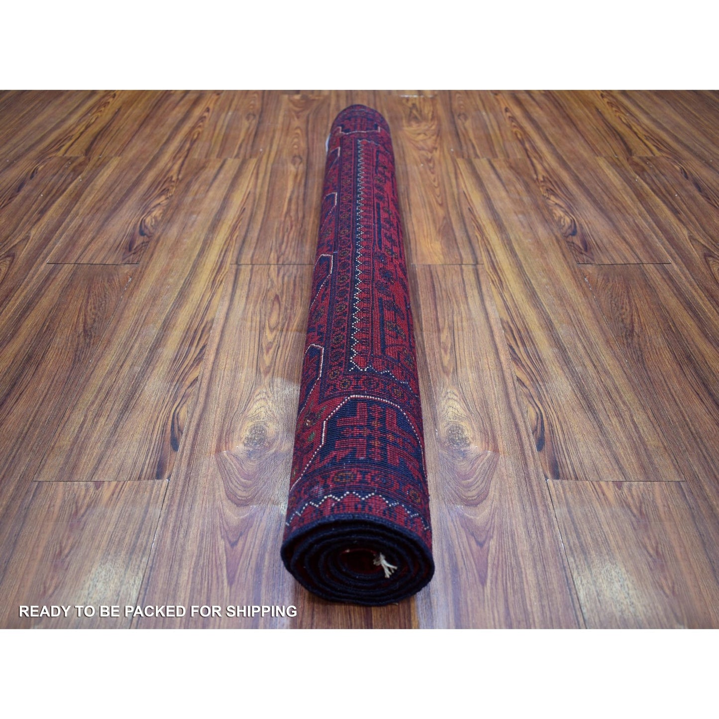 3'4"X4'10" Deep Red Shiny Wool Hand Knotted Afghan Khamyab Rug