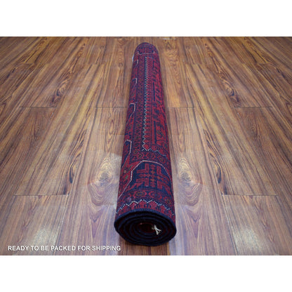 3'4"X4'10" Deep Red Shiny Wool Hand Knotted Afghan Khamyab Rug