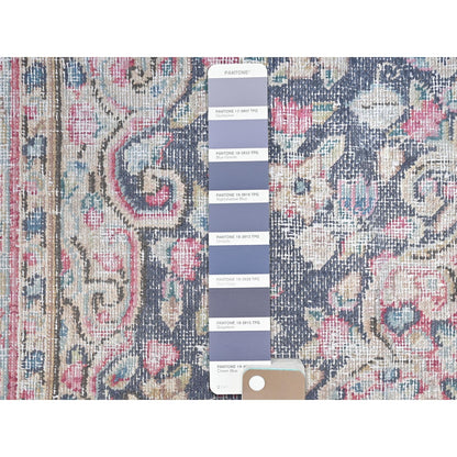3'7"X5'9" Blue Hand Knotted Old Farsian Karman Worn Wool Oriental Rug