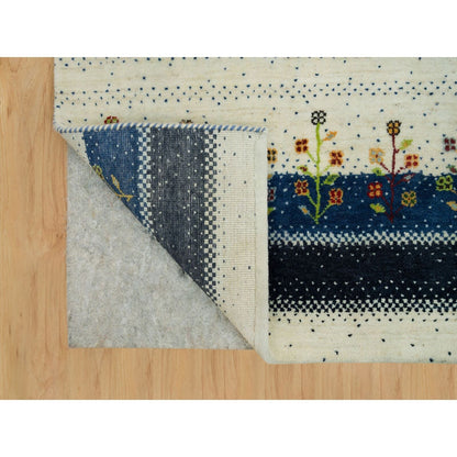 2'7"X9'6" Retro White Lori Buft Gabbeh Tree Design 100% Wool Runner Rug