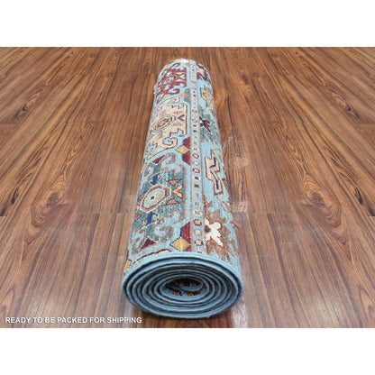 2'9"X9'10" Blue Super Kazak Khorjin Design Wool Hand Knotted Runner Rug