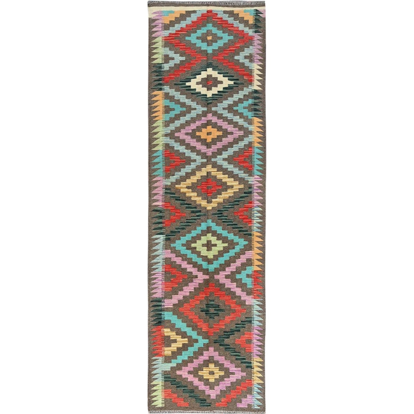 2'9"X9'10" Taupe Afghan Kilim Pure Wool Flat Weave Hand Woven Runner Rug