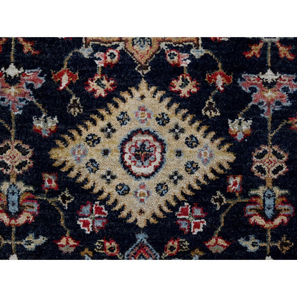 2'7"X10'1" Black Organic Wool Hand Knotted Karjihooz Design Runner Rug