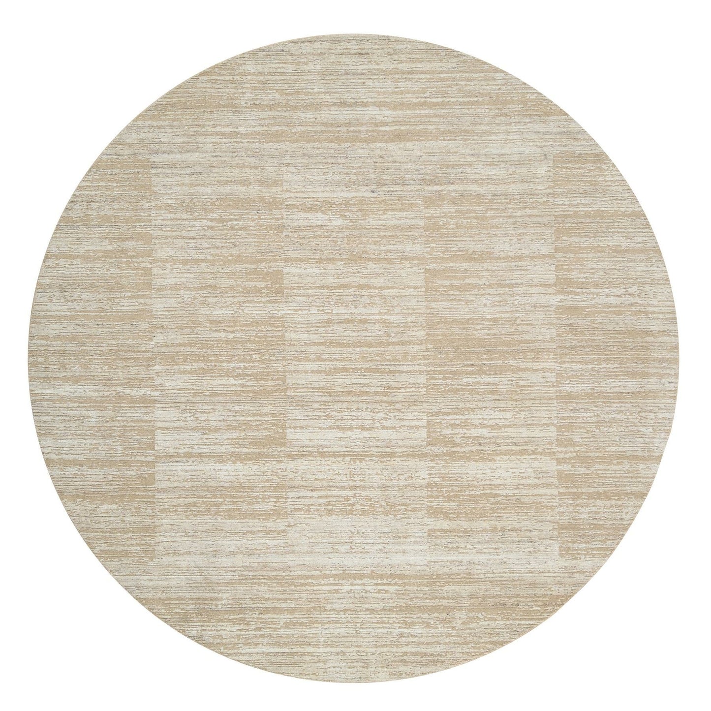 10'X10'Beige Hand Loomed Wool Modern Fine Jacquard Tone On Tone Round Rug