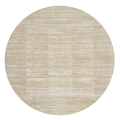 10'X10'Beige Hand Loomed Wool Modern Fine Jacquard Tone On Tone Round Rug