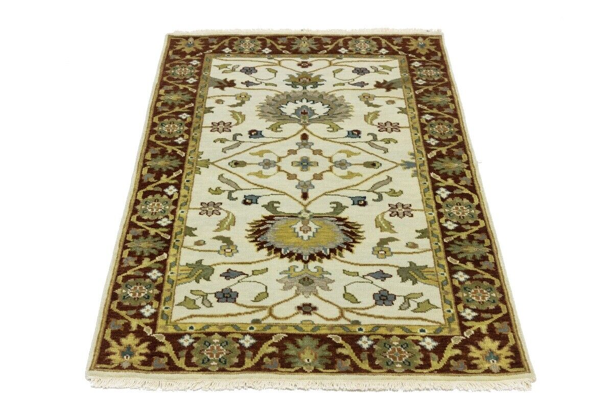 Hand-Knotted Cream Floral Design Osh Chobi Rug