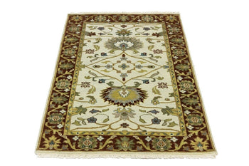 Hand-Knotted Cream Floral Design Osh Chobi Rug
