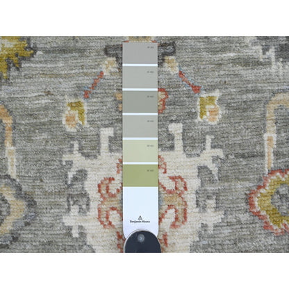 2'X3'2" Gray Afghan Angora Oushak Leaf Design Wool Hand Knotted Mat Rug