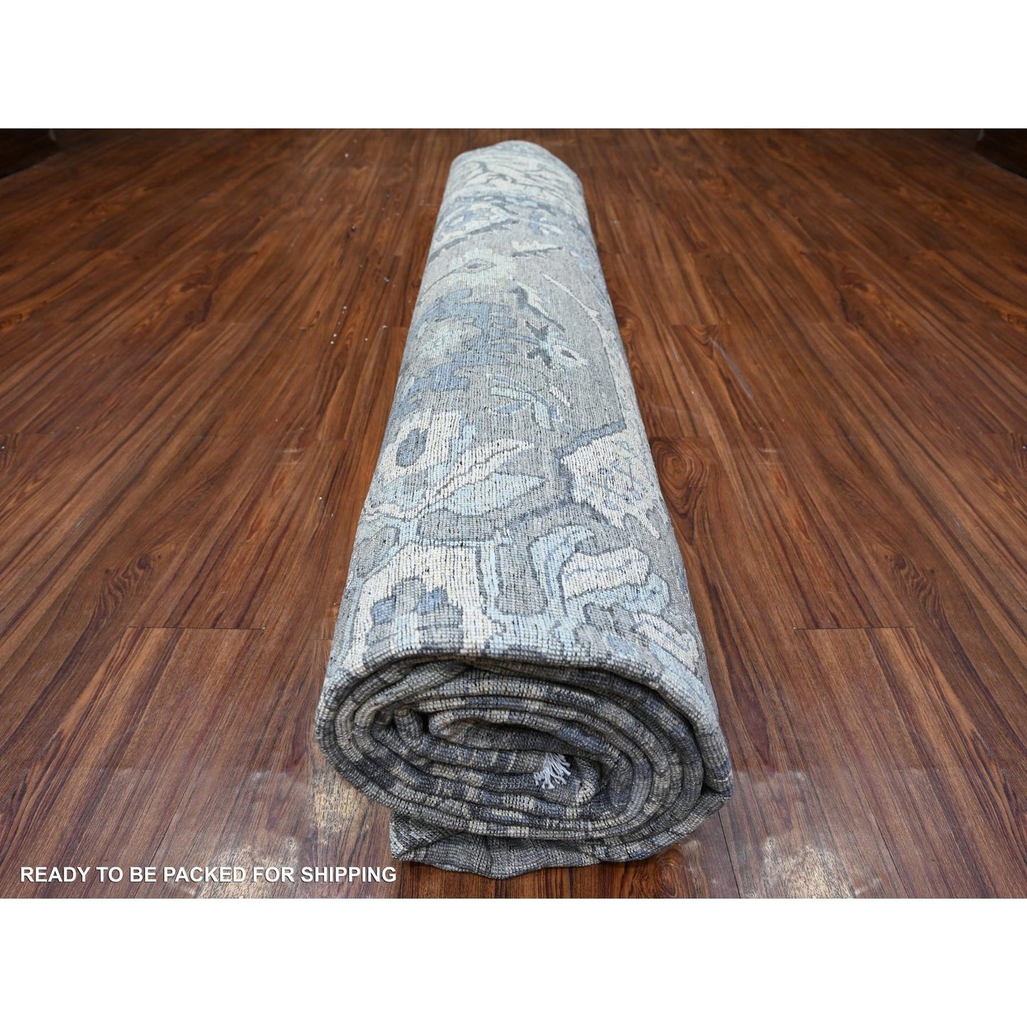 11'6"X15' Mineral Deposit Gray Sickle Leaf Design Pure Wool Oversized Rug