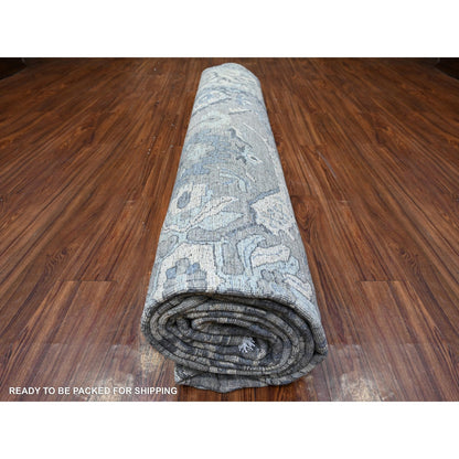 11'6"X15' Mineral Deposit Gray Sickle Leaf Design Pure Wool Oversized Rug