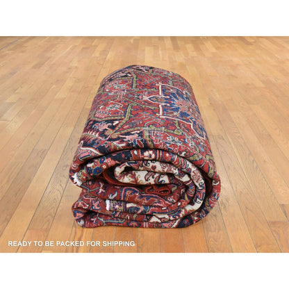 9'8"X13' Red Semi Antique Zoroastrian Heris Clean Hand Knotted Wool Rug