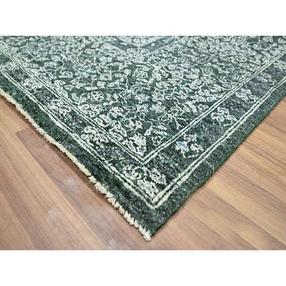 8'x10'2" Pine Green Pre Historic Mamluk Design Hand Knotted Pure Wool Rug