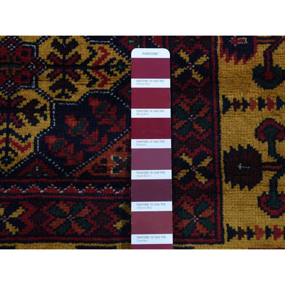 3'X10'2" Red Afghan Khamyab Shiny Wool Hand Knotted Runner Rug