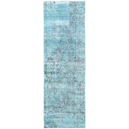 2'X5'9" Blue Overdyed Vintage Zoroastrian Hand Knotted Pure Wool Runner Rug