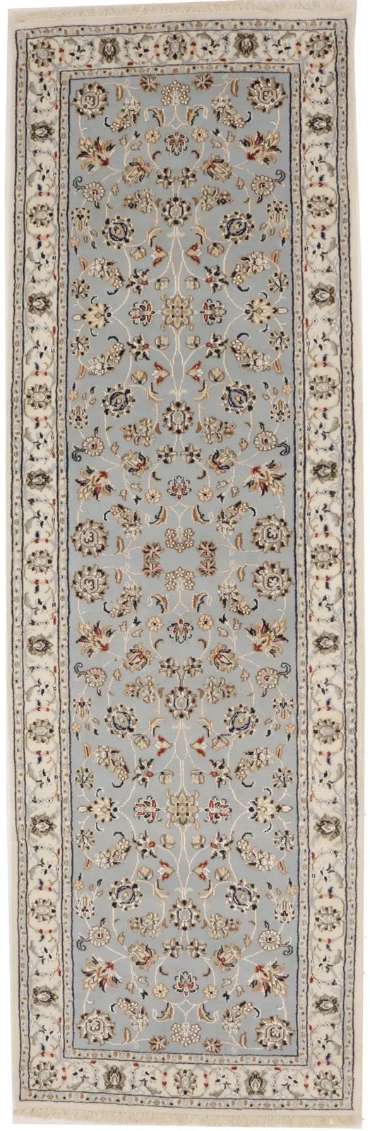 Light Blue-Gray Floral Indo-Nain Runner Rug Oriental Decor Carpet 2'7X8 ft
