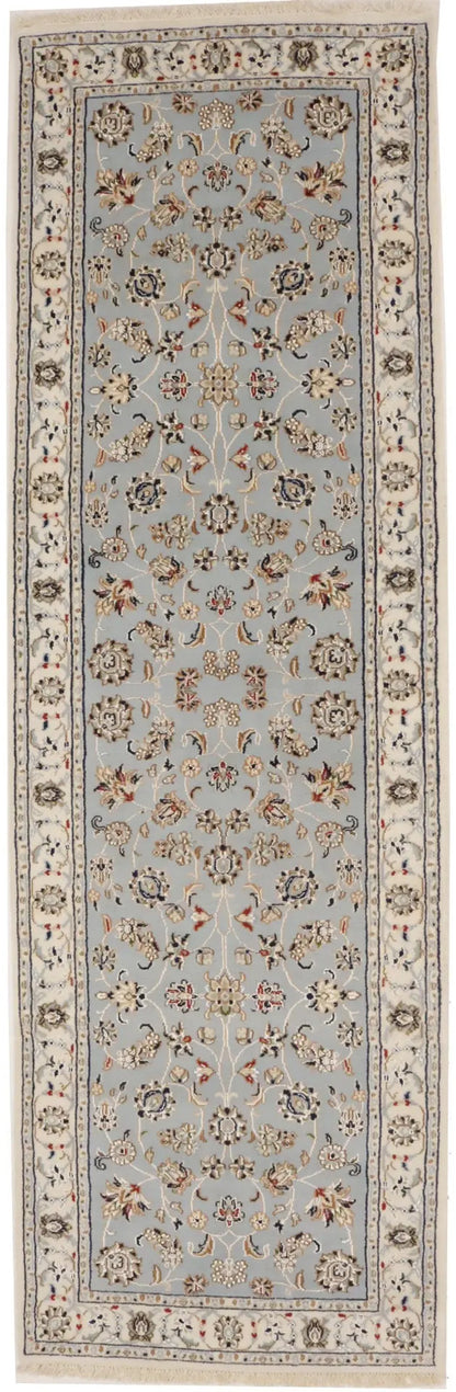 Light Blue-Gray Floral Indo-Nain Runner Rug Oriental Decor Carpet 2'7X8 ft