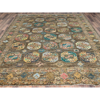 8'5"X10' Covert Green Kazak Dense Weave Tribal Medallion Oriental Rug
