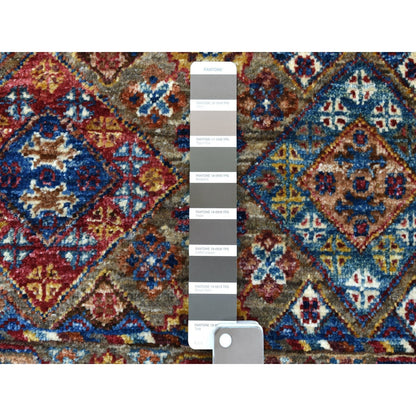 3'5"X4'10" Hand Knotted Pure Wool Colorful Super Kazak Khorjin Rug