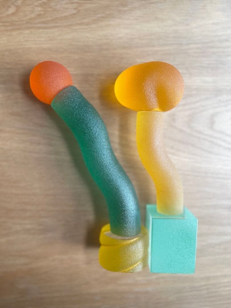 Glass Object Sculptures Orange Yellow Green Baku Takahashi Frosted Art Interior