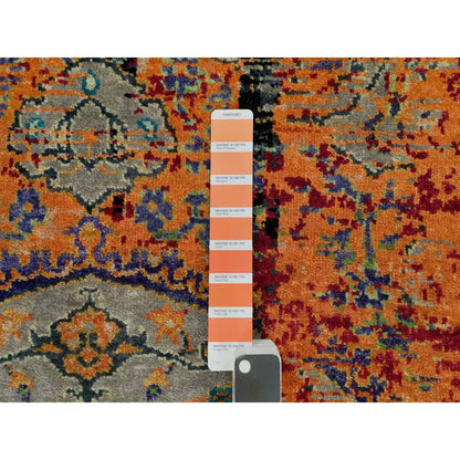 3'2"X5'1" Coral Rose Red Hand Knotted Ancient Ottoman Erased Design Rug