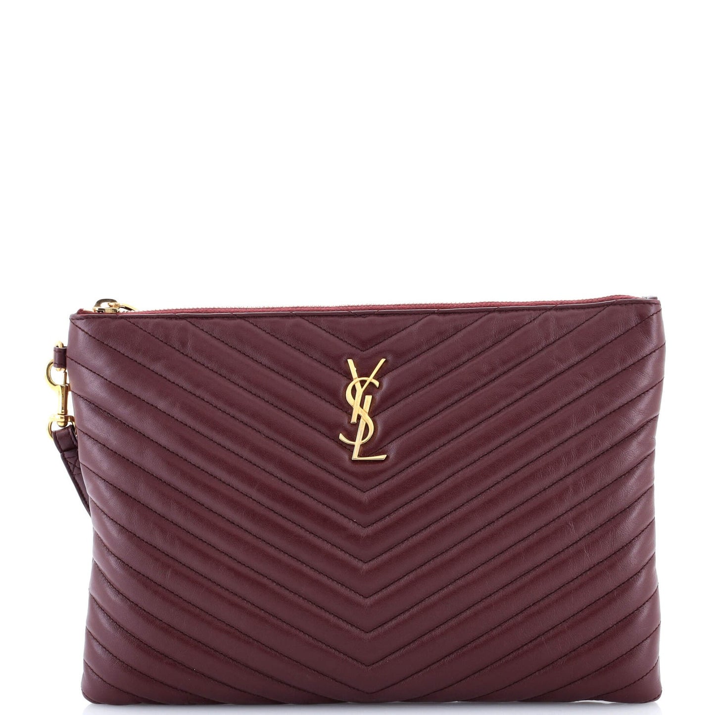 Saint Laurent Classic Monogram Wristlet Pouch Matelasse Chevron Leather Medium