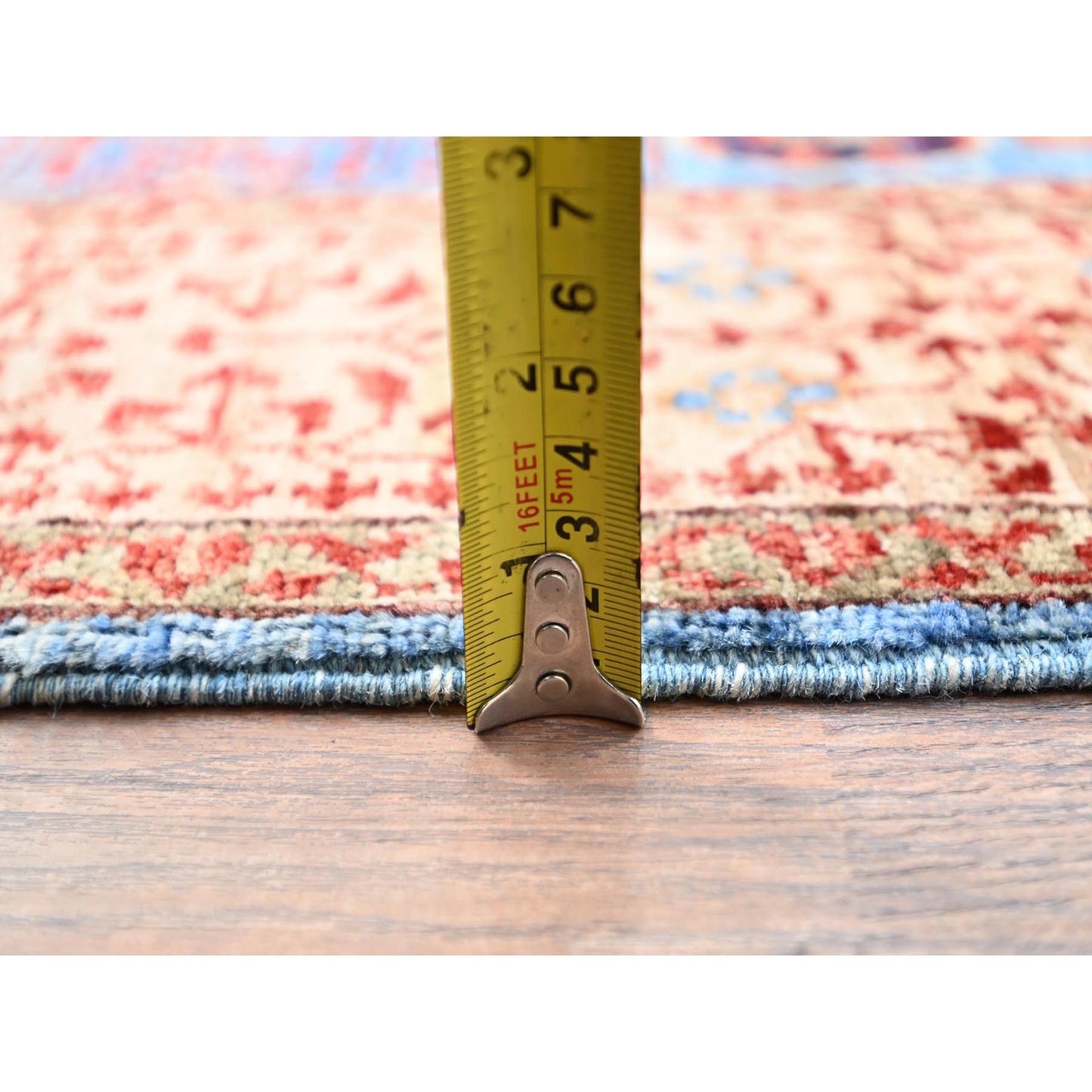 4'X6'5" Azure Blue Hand Knotted Wool Medallions Design Mamluk Dynasty Rug