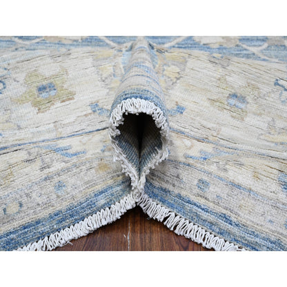 8'9"X12' Blue Hand Knotted Fine Peshawar Mahal Design Wool Oriental Rug