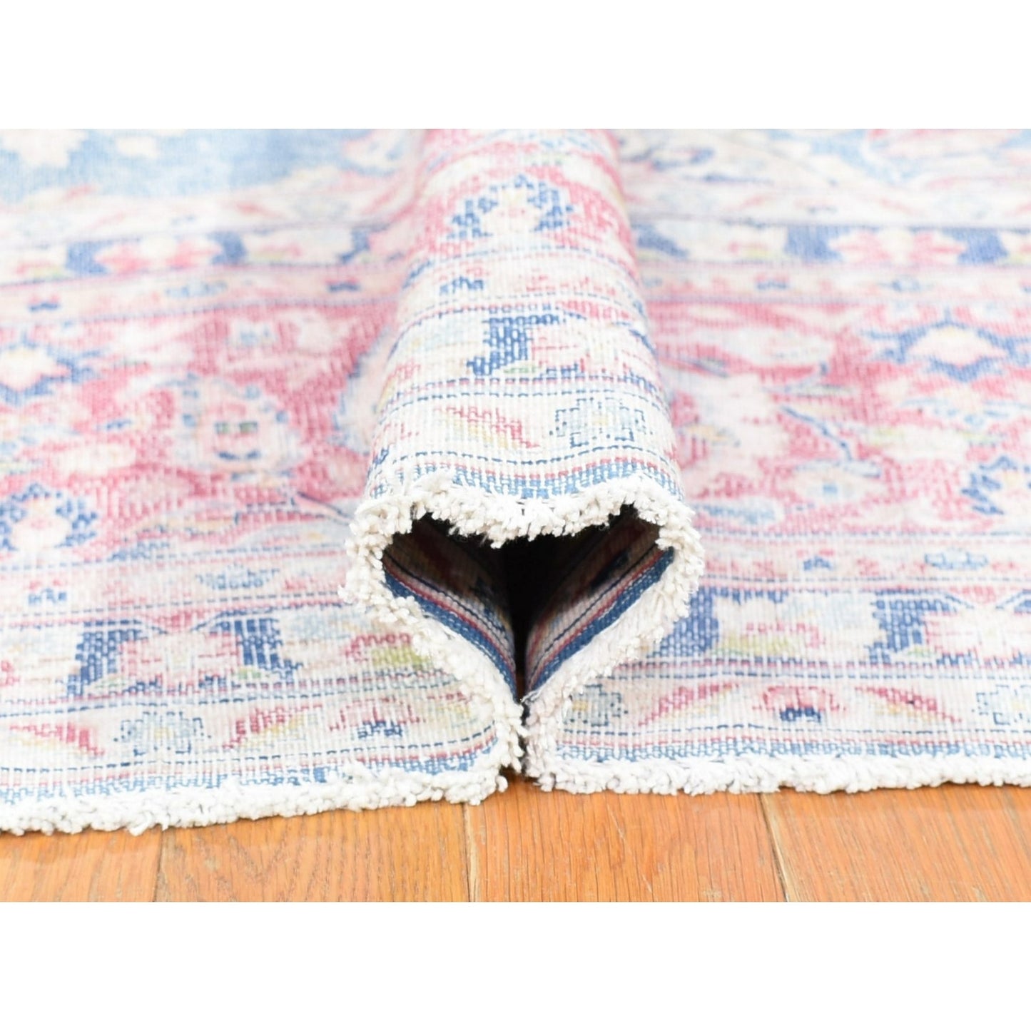 10'X12'10" Blue Vintage Farsian Karman Worn Wool Hand Knotted Rug