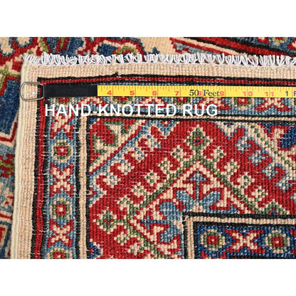 3'X15'5" Ivory Kazak With Geometric Design Rug Hand Knotted Wool Runner