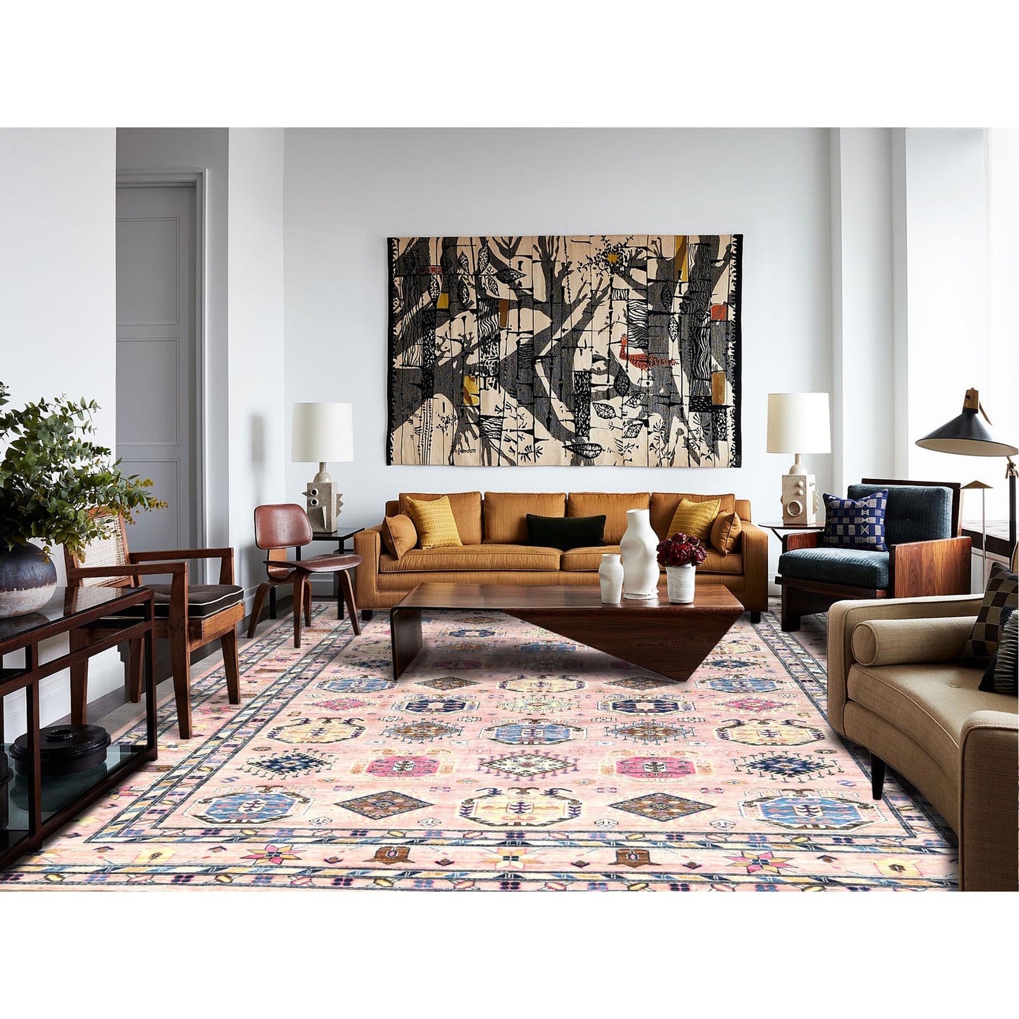 8'10"x12' Blush Pink Organic Wool Hand Knotted Afghan Super Kazak Rug