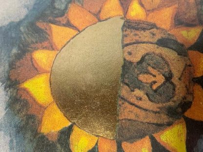 Rosina Wachtmeister Signed Sunflower Print 1981 Gold Leaf Details Rare Abstract