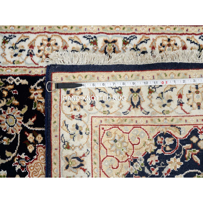 2'7"X16'4" Midnight Blue Hand Knotted Nain 250 Kpsi Wool-Silk Runner Rug