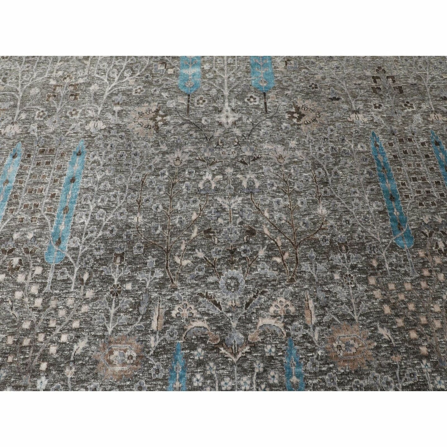 10'X10' Square Cypress Tree Design Silk Withtextured Wool Handknotted Rug