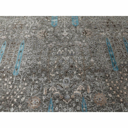 10'X10' Square Cypress Tree Design Silk Withtextured Wool Handknotted Rug