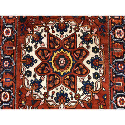 4'5"X14'7" Red Vintage Rug Hand Knotted Wool Clean With Full Pile Runner